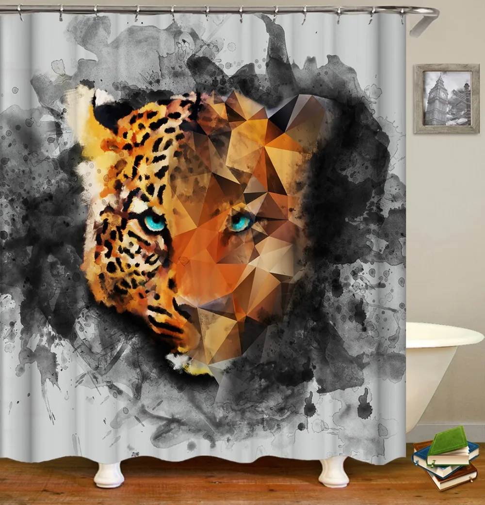 

Mosaic tiger print Shower Curtains Waterproof Polyester Fabric Bath Screen Curtain for Home Decoration Bathroom Curtain
