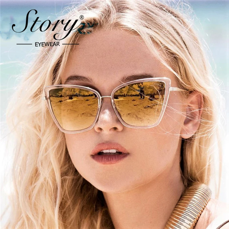 

STORY Sunglasses Women Cat Eye Style Metal Frame Retro Sexy Female Sun Glasses Brand Designer Alloy Legs Glasses Oculos De Sol
