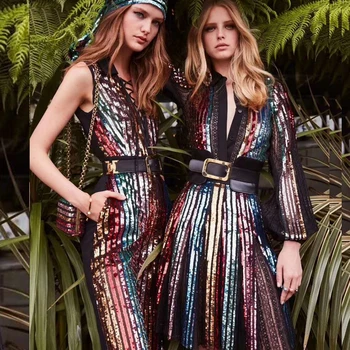 

2018 Elegant Sleeveless Sequin Dress Bandage Dress Patchwork Bodycon New Fashion Autumn Mesh Multicolor Celebrity Sexy Vestidos
