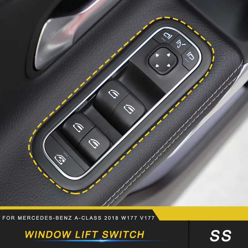 

Auto Car Window Lift Switch Trim Frame Sticker Cover Accessories for Mercedes-Benz A-Class 2018 W177 V177