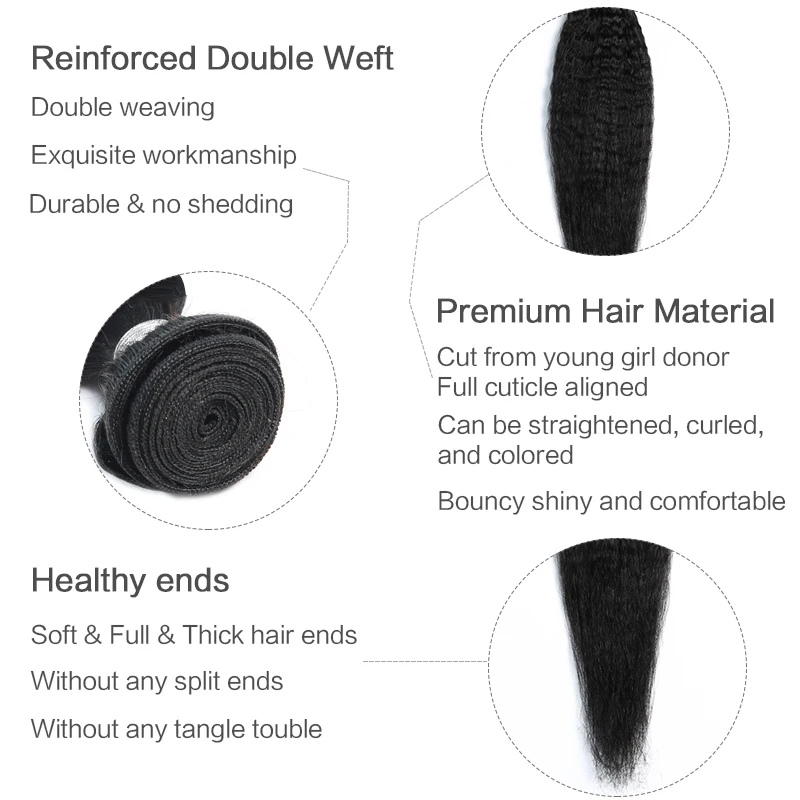 Bigsophy Human Hair Malaysian Kinky Straight Wave Human Hair 3Bundles With Lace Closure Middle/Free/Three Part Human Remy Hair