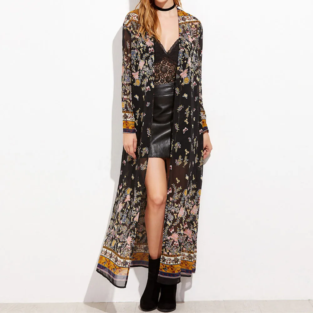 

Women's Kimono Long Cardigan Boho Chiffon Blouse Floral Shawl Tops Summer Women Casual Vintage Blouse blusas mujer de moda 2019