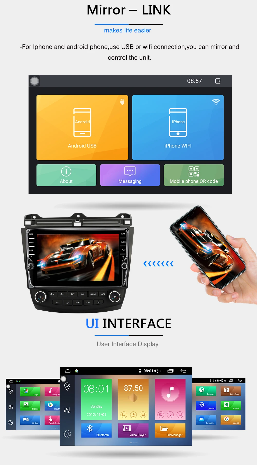 Funrover octa 8 core 2din автомобильный мультимедийный dvd-плеер android 9,0 для Honda Accord 7 2003-2007 SIM радио gps навигация стерео DSP