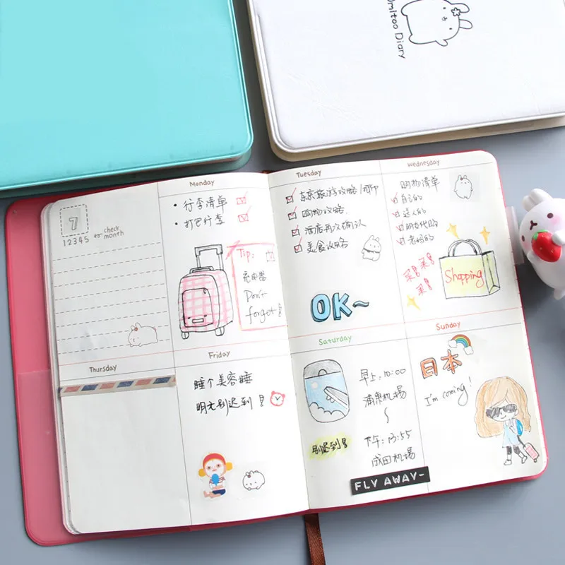 

ZTYear 2018-2019 Cute Diary Any Year Planner Pocket Journal Kawaii Notebook Agenda Scheduler Memo 4 Colors Korean WJ-XXWJ215-