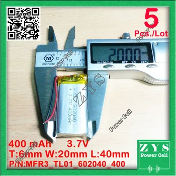 

5 pcs./Lot 602040 3.7V 400mah Lithium polymer Battery with Protection Board For PDA Tablet PCs Digital Products 062040 400 mAh