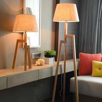 

Chinese solid wood floor lamp livingroom study bedroom bedside floor lamp simple modern creative personality oak three foot lamp