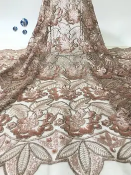 

Velvet Embroidery Guipure Cord Lace Fabric High Quality Onion Color African Lace Fabrics Latest Nigerian Lace Fabrics
