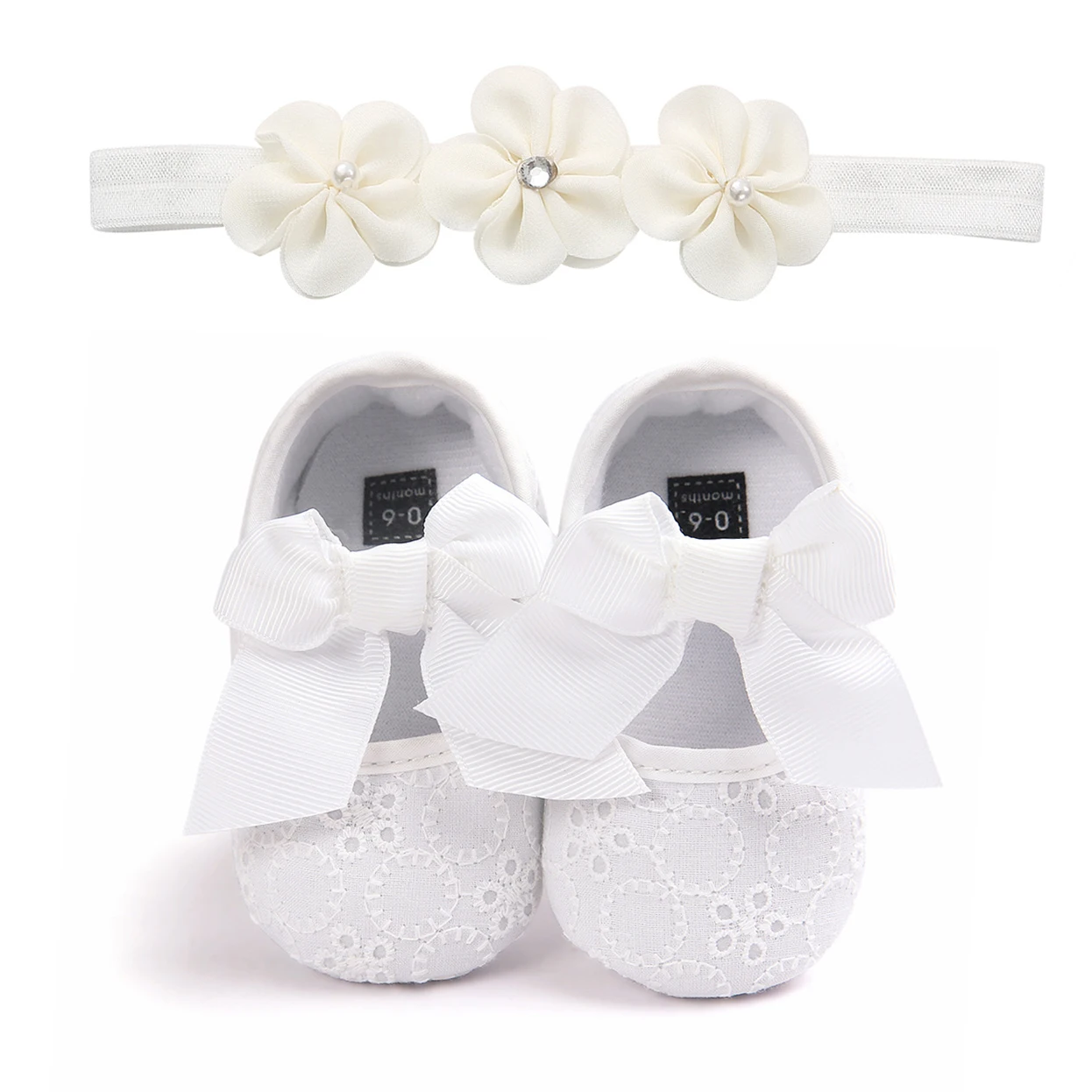 Милая обувь для новорожденных девочек с мягкой подошвой, Нескользящие кроссовки, обувь принцессы с бантом, обувь с повязкой на голову, 0-18 месяцев