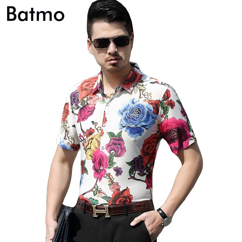 Batmo 2017 новое поступление Лето Хлопок напечатаны случайные короткие Slevees мужчин, мода Мужская рубашка, плюс-размер М, чтобы 7XL 6927