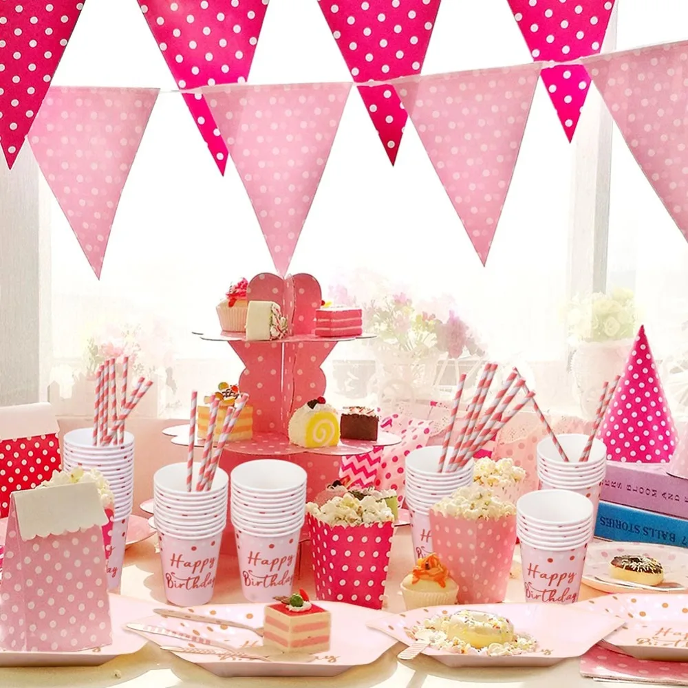 Теплая одноразовая посуда для вечеринок с милыми буквами и надписью «Happy Birthday»; розовые одноразовые тарелки; салфетка для малышей; декор для дня рождения