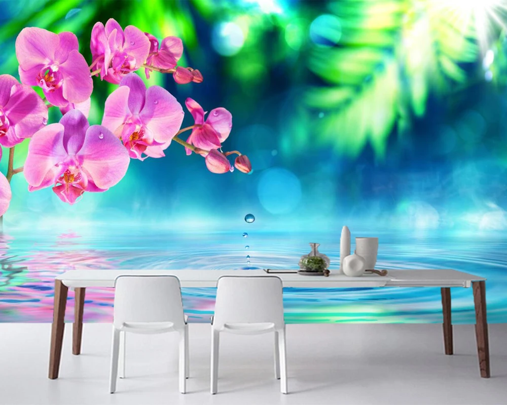 

Papel de pared Orchid Water Flowers photo wallpaper,living room sofa TV wall bedroom kitchen bathroom wall paper home decor