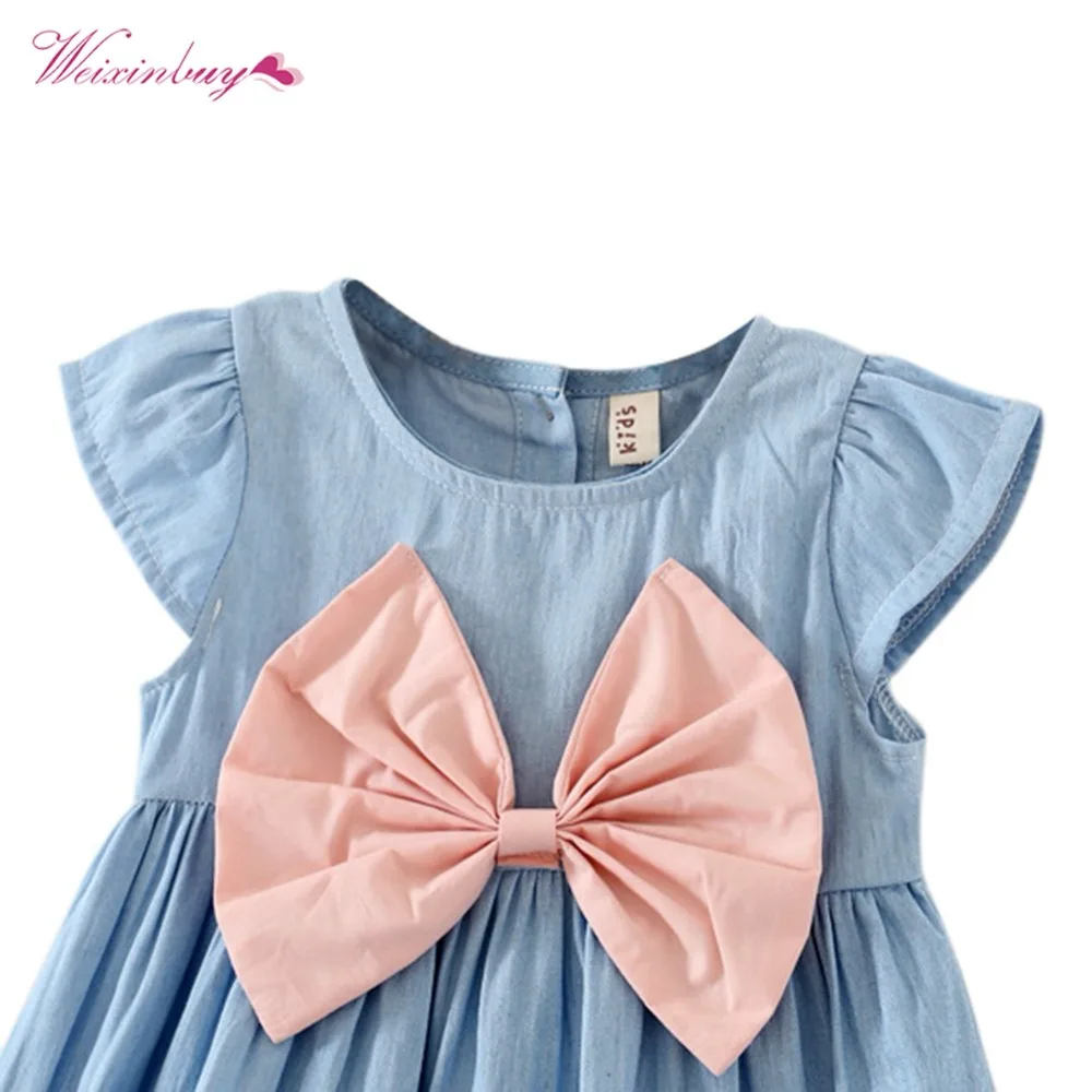 WEIXINBUY/мини-платье с бантом для маленьких девочек; детские летние стильные модные вечерние платья с короткими рукавами; детская одежда