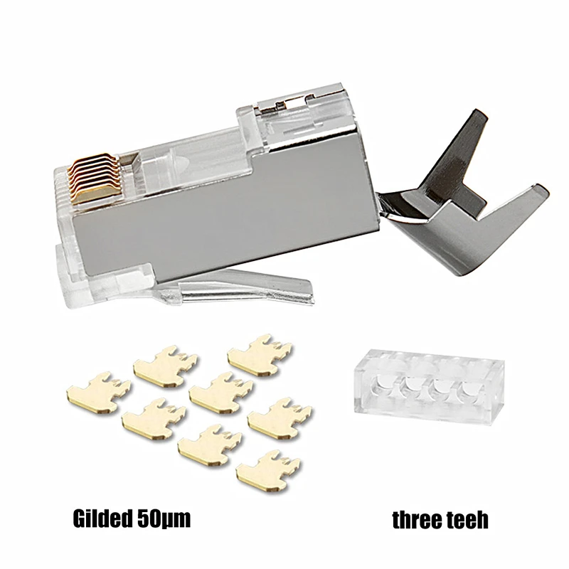 Cat6a Cat7 RJ45 Plug Shielded FTP 8P8C Network Connectors 50u Gold Plated For Cat6a Cat7 Cable RJ45 Connector