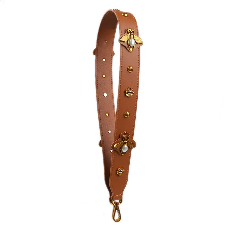 Ретро Би ремни для сумок из натуральной кожи ручки для сумок широкий плечевой ремень металлический декоративный цветок Anse Sac основной - Цвет: Bee Brown