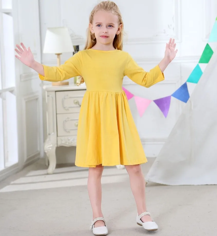

2017 Toddler Baby Girls Dress Long Sleeve Yellow Dresses Spring Round Neck Princess Party Prom Tulle Dresses Baby Girl Clothes