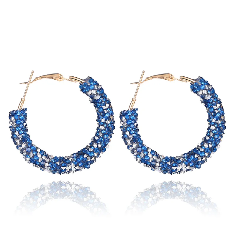 Минималистичный дизайн большие серьги-кольца для женщин Кристалл синий красный геометрический дизайн, округлый, круглый серьги вечерние ювелирные изделия для женщин Bijoux