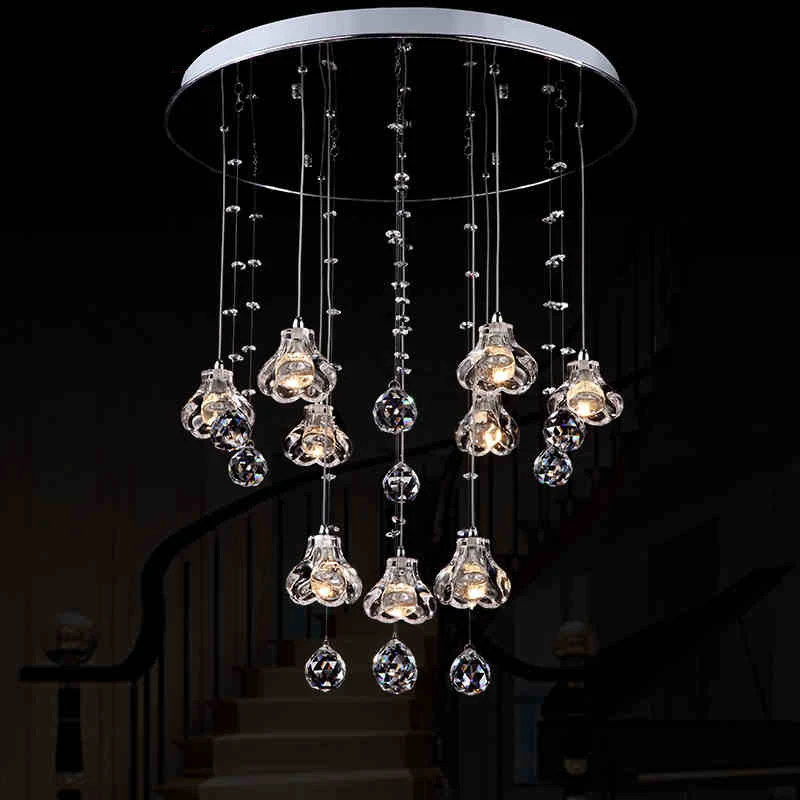 LED Crystal  restaurant lamp post dining room lamp shade double staircase creative personality simple modern Pendant Lights