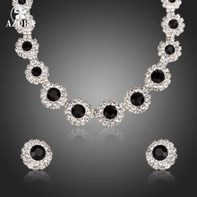 AZORA классический черный матч прозрачный кубический цирконий кулон ожерелье и серьги-гвоздики ювелирные наборы TG0161
