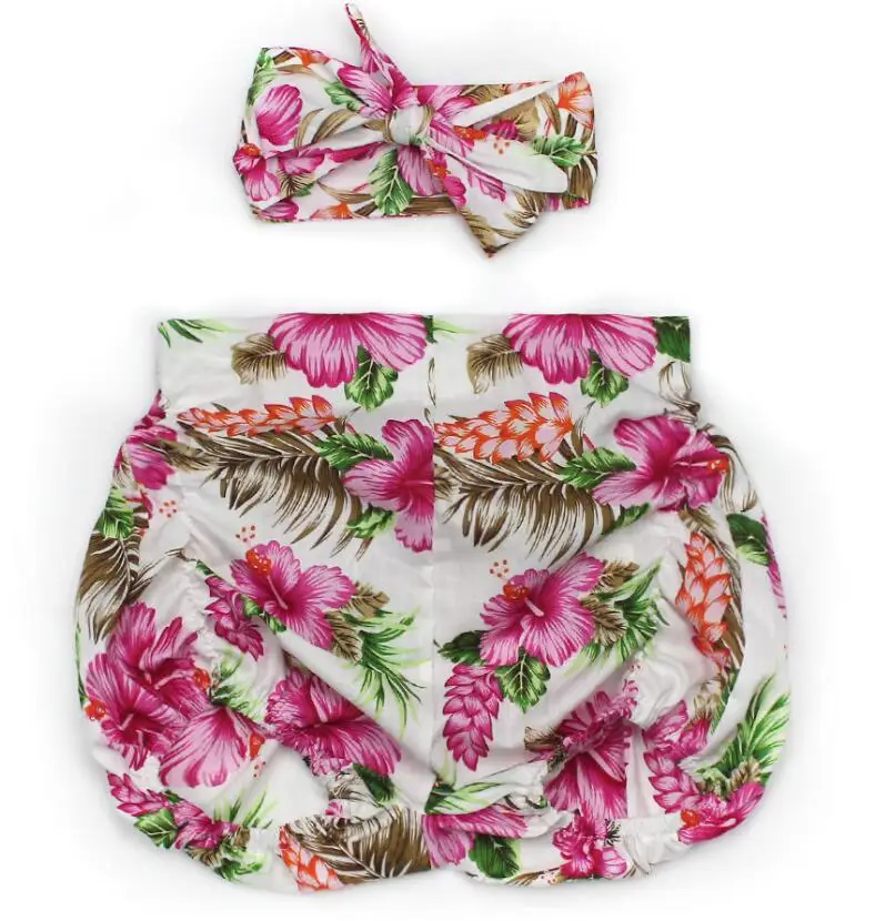 Новое поступление, летние шорты-шаровары для маленьких девочек infantis menina, шорты с цветочным рисунком, хлопковая одежда для малышей, комбинезон, подходящие наборы повязок на голову - Цвет: Многоцветный