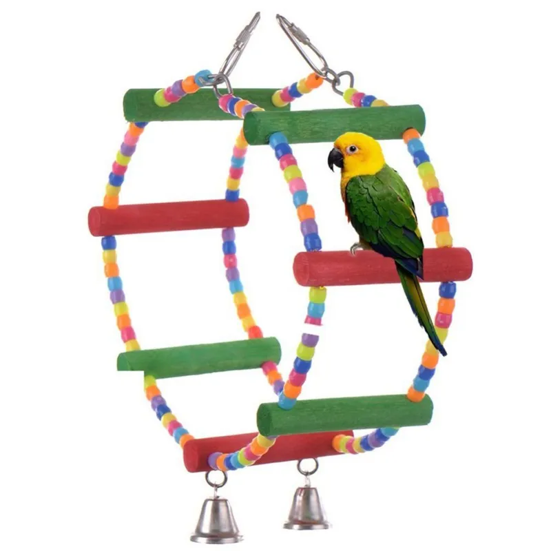 

Bird Chew Toy Parrot Sky Wheel Pattern Circular Hanging Swing Pet Eco-friendly Playing Standing Accessory With Bells