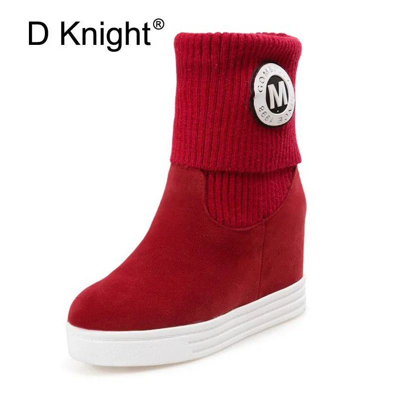 

Women Boots High Increasing Heels Platform Winter Shoes Woman Ankle Fashion Warm Boots Plus Size 34-43 Women' Shoes Black Red