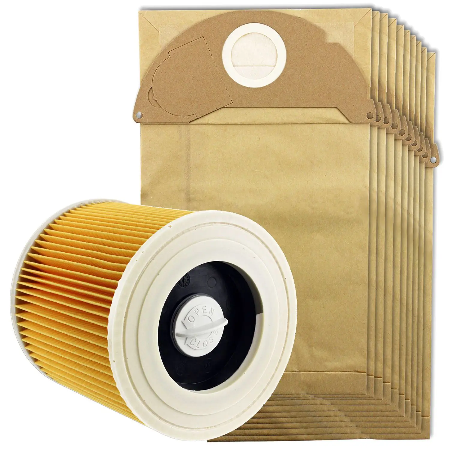 Tod-для Karcher Wet& Dry Wd2 пылесос фильтр и 10x мешки для пыли - Цвет: Yellow