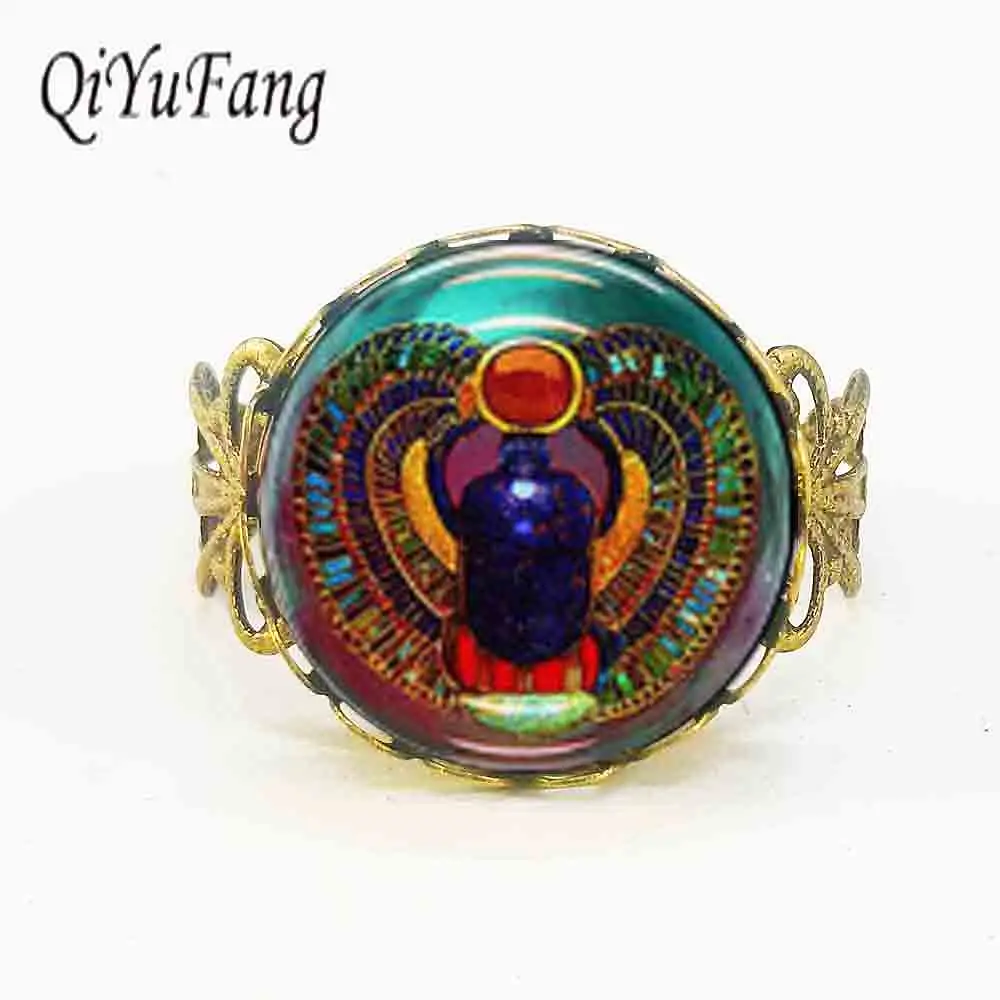 Винтажные Scarab Стекло плитка кольцо Египетские украшения стимпанк мужские Египет