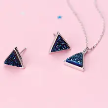 Реальные. Твердые 925 пробы серебряные ювелирные изделия синий сломанный камень кулон ожерелье серьги комплект ювелирных изделий GTLX1567