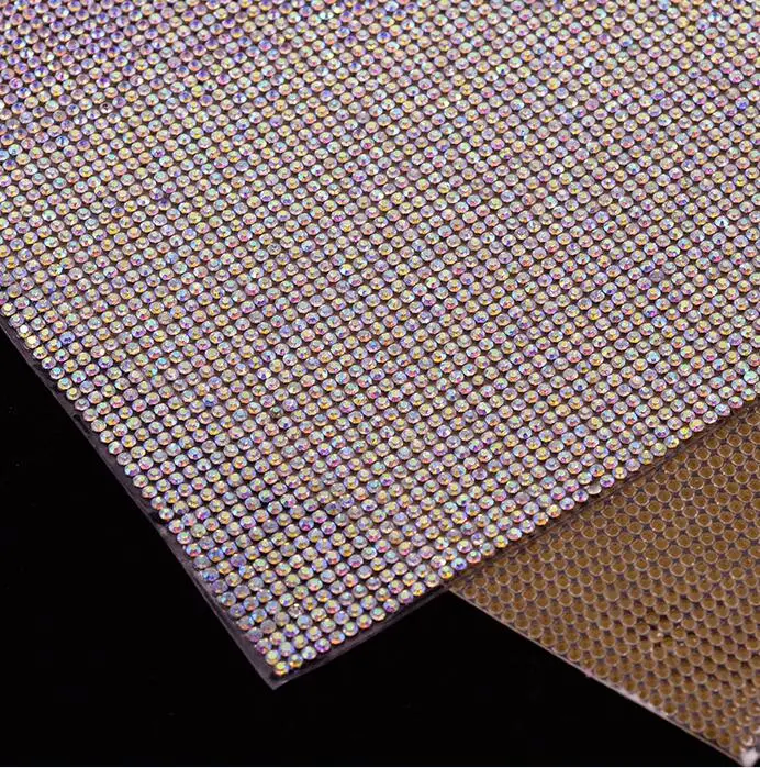 JUNAO 24*40 см Горячая фиксация красочные стразы лист ткани стекло кристалл отделка Алмазная сетка стразы аппликации для платья ювелирных изделий - Цвет: Crystal AB