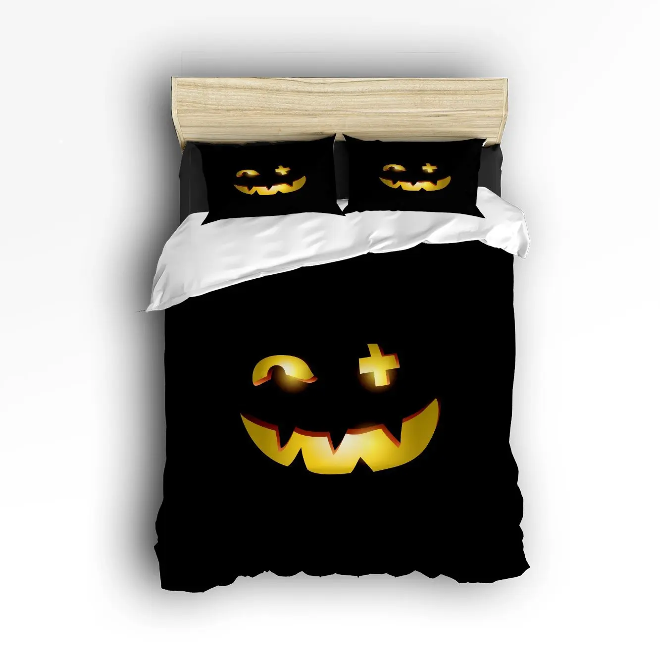 Black 4 Piece Bed Sheets Set, Funny Halloween Pumpkin, 1 Flat Sheet 1