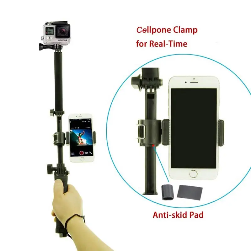 

3 way Selfie grip arm tripod with phone clamp mount For Gopro Accessories for hero 6/5/4 session 4 3 SJCAM Xiaomi Yi 2 4k plus