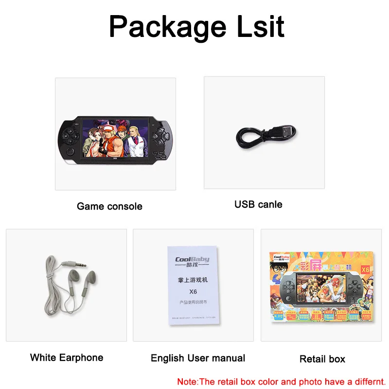Handheld Video Game Console 32bit Classic Games Black Retro Portable 8GB Game Console Player 4.3 inch with Camera support MP3