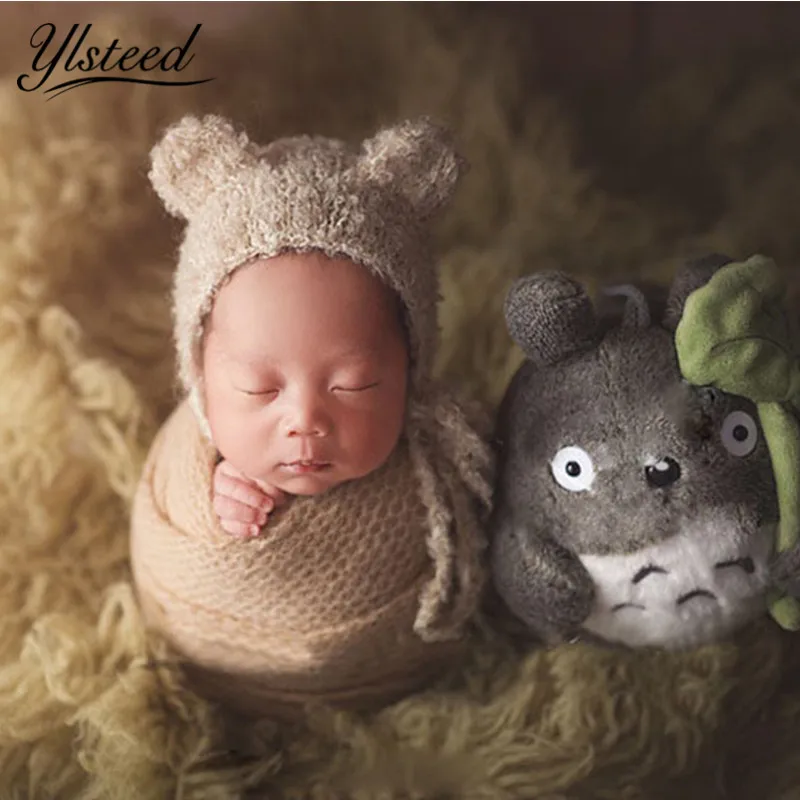 

Newborn Ear Bear Cap Crochet Knitted Soft Colorful Mohair Hat Baby Props Infant Shooting Baby Photography Accessories