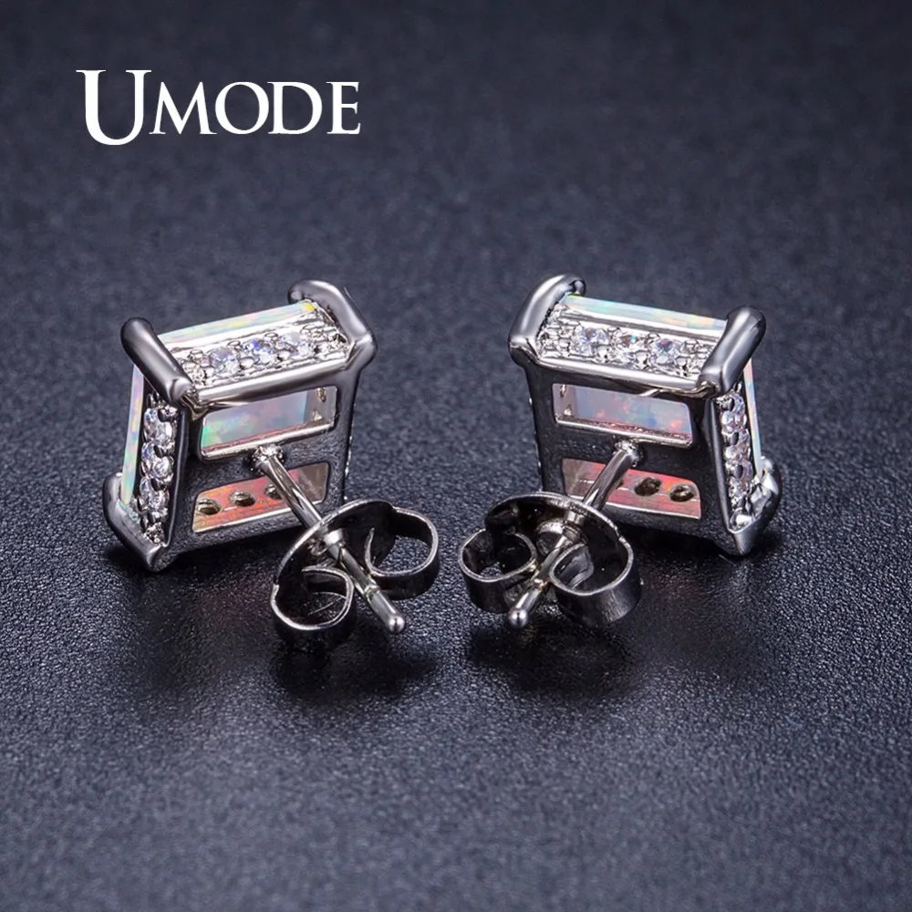 UMODE Fashionable Square Fire Opal Stone Women Studs Earrings Femme Crystal Wedding Party Jewelry Girls brincos Accessory UE0407