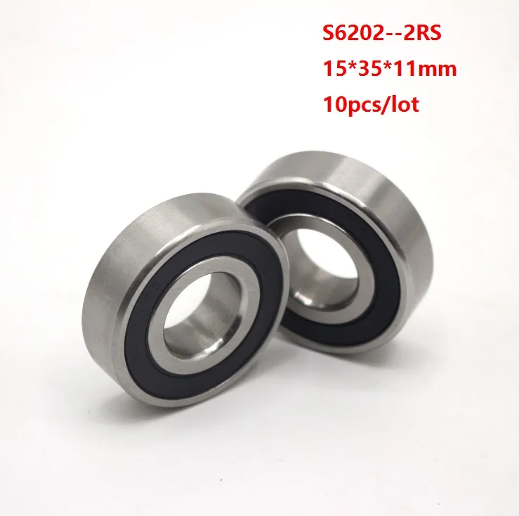 

10 шт./лот ABEC-5 S6202RS S6202-2RS S6202 2RS RS 15x35x11 мм шарикоподшипник с глубоким желобом из нержавеющей стали 15*35*11 мм