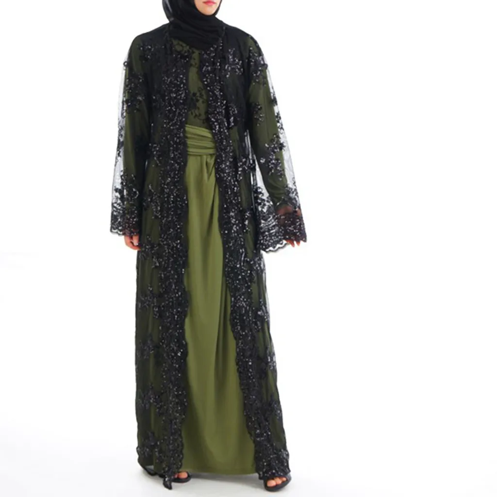 Роскошное мусульманское платье высокого класса с пайетками и вышивкой, женский кружевной кардиган с пайетками, макси-платье, кимоно, открытая абайя, халат, кафтан, Дубай 3,29