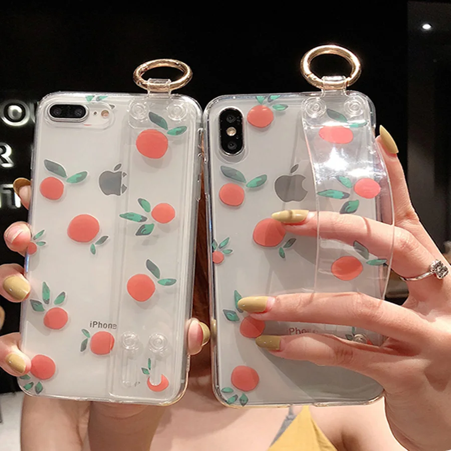 

orange wristband tpu case for iphone X XS MAX XR 7 8 6 6S plus case cover fashion fruit holder transparent soft phone bag capa