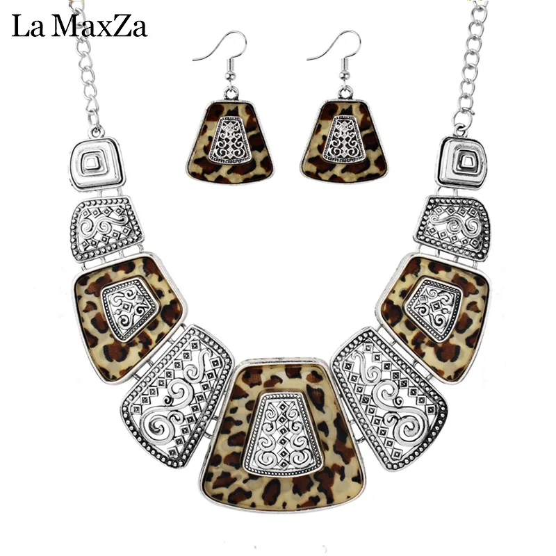 

Luxury Sexy Metal Leopard Jewelry Sets Fashion wild Geometric Shape Exaggerated Collar Earrings Necklaces For Women New La MaxZa