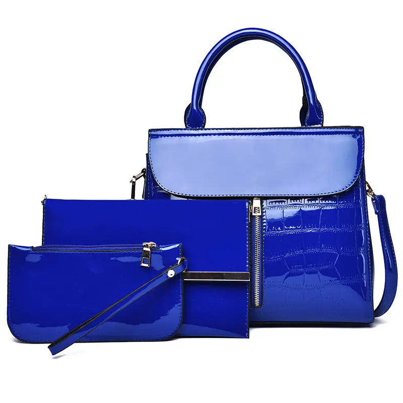 Композитная сумка из крокодиловой кожи, 3 шт., женские сумки, наборы, роскошная качественная женская сумка на плечо, клатч, дамская сумочка, сумки-мессенджеры - Цвет: Синий
