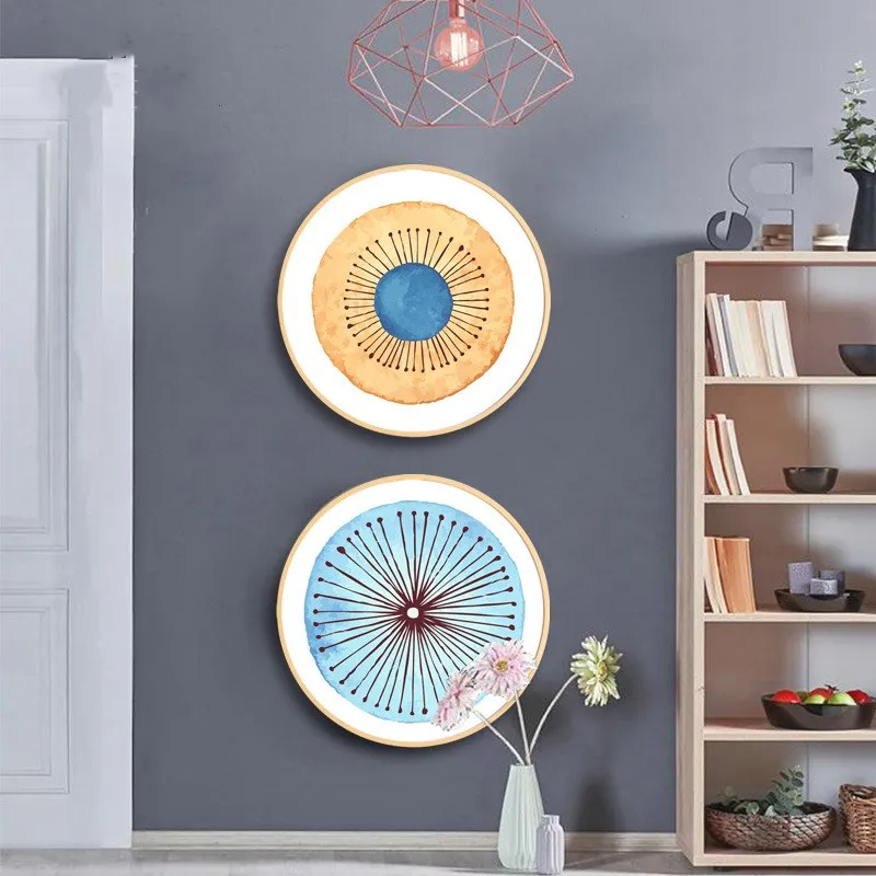 

Nordic style solid wood round decorative painting simple modern living room paintings restaurant Childhood color mural