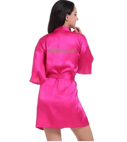 RB70 Sexy Bridal Party Robe Letter Bridesmaid on the Robe Back Women Short Satin Wedding Kimono Sleepwear Get Ready