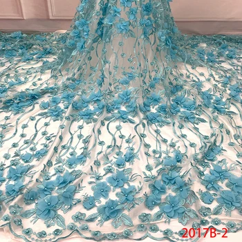 

African 3d Flower Lace Embroidered Mesh Fabric 2019 High Quality Beaded French Tulle Lace bridal Nigerian wedding GD2017B-3