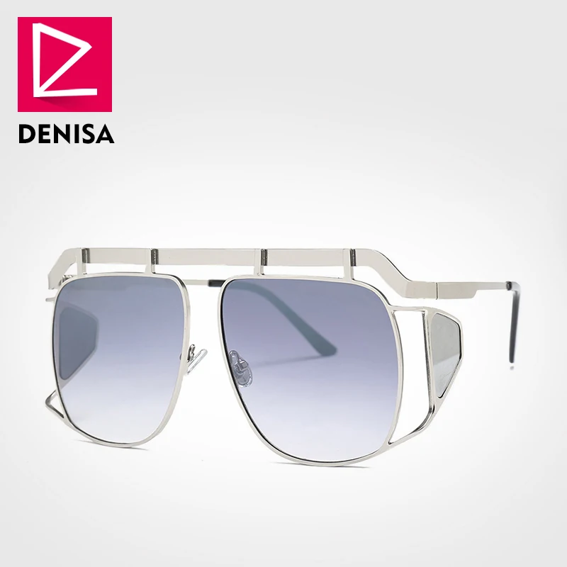 DENISA, роскошные брендовые Модные солнцезащитные очки для мужчин, новинка, трендовая квадратная Большая рама, солнцезащитные очки для женщин, UV400, красные линзы, gafas de sol G23012 - Цвет линз: Soot Color Sunglases
