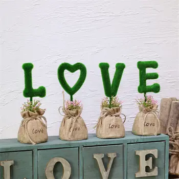 

Valentine's Day DIY Letter Symbol Logo Wedding Party Decoration Flocking Green Plant Small Potted Decoration