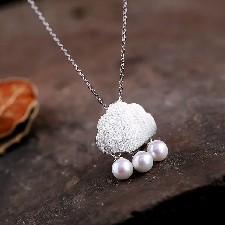 

925 Sterling Silver Imitation Pearls Clouds Raindrop Necklaces & Pendants For Women Cute Style Lady Sterling-silver-jewelry