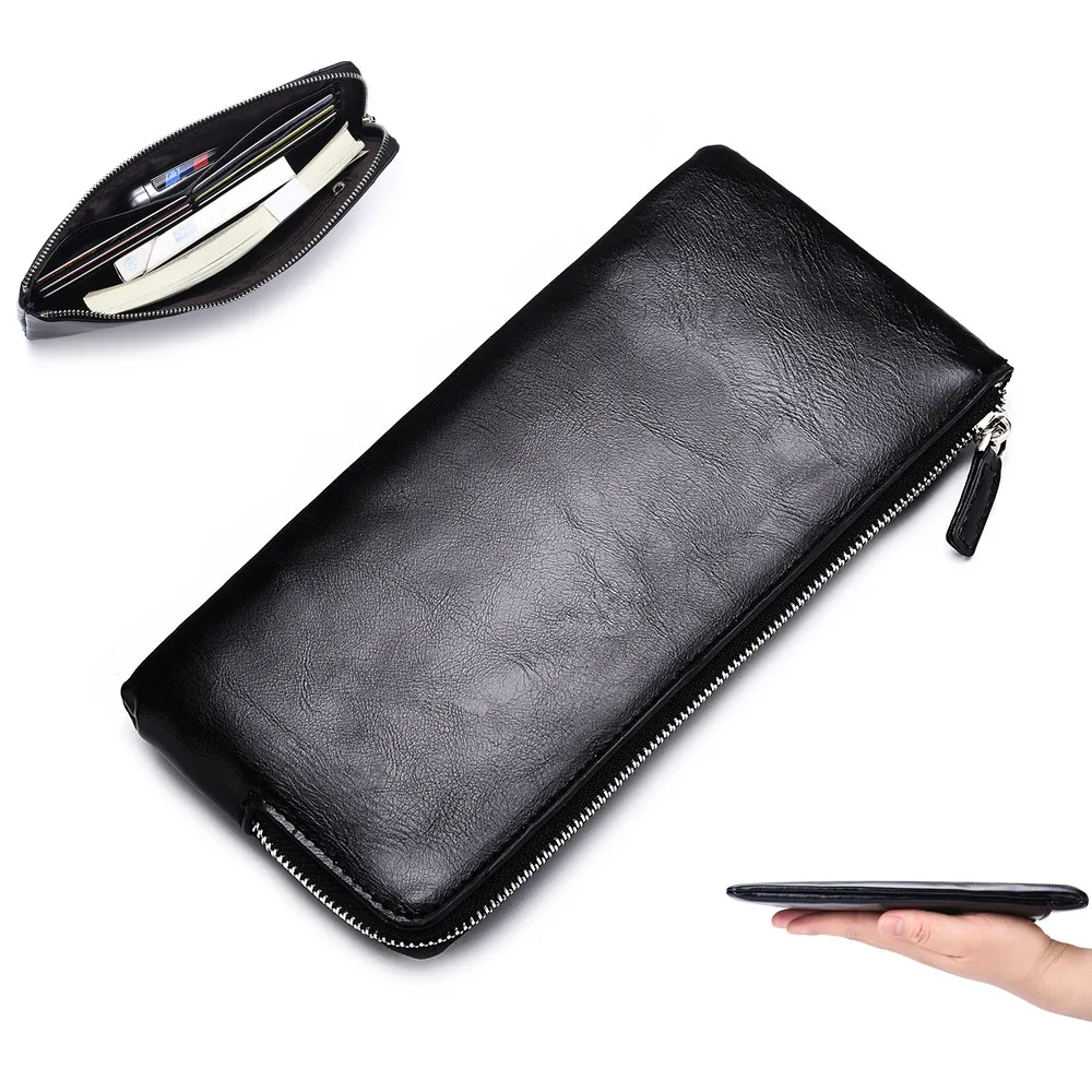 

Soft Men Leather Wallet Designer Retro Handbag Good Quality for Men Clutch Business Long Wallet Coin Purse 8 Card Slots