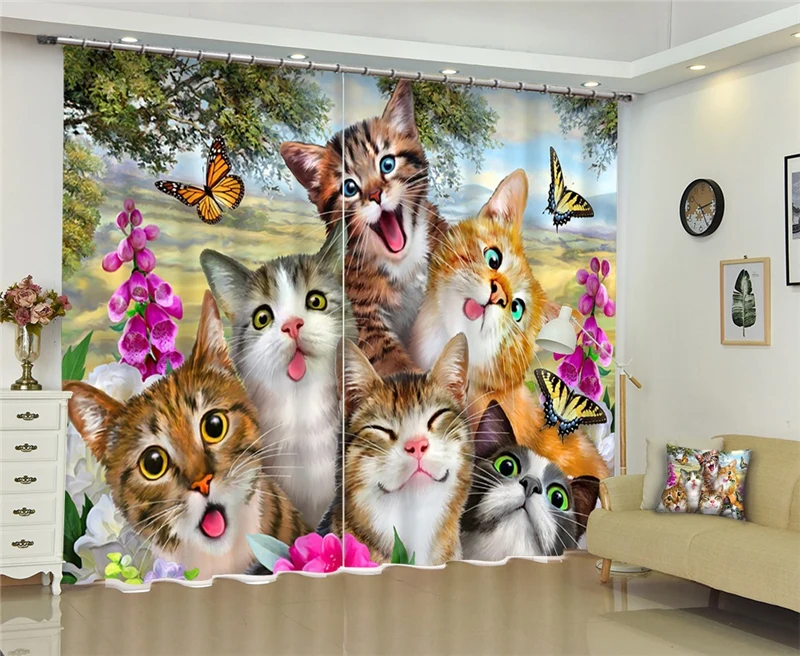 

Happy Cats make laugh 3D Blackout Curtains Healthy non-pollution Digital Print Curtains Customizable Tablecloth Shower Curtains