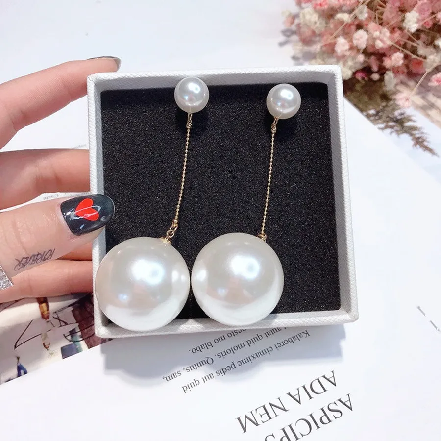 

Korean Oversized Pearl Long Earrings Hanging Earrings Long Section Earrings for Women Fashion Jewelry Accessories Gift