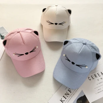 

Summer Women Cute Cat Ears Baseball Cap Korean Casual Young Girl Cartoon Sunshade Adjustable Cap Snapback Sunscreen Female Hat