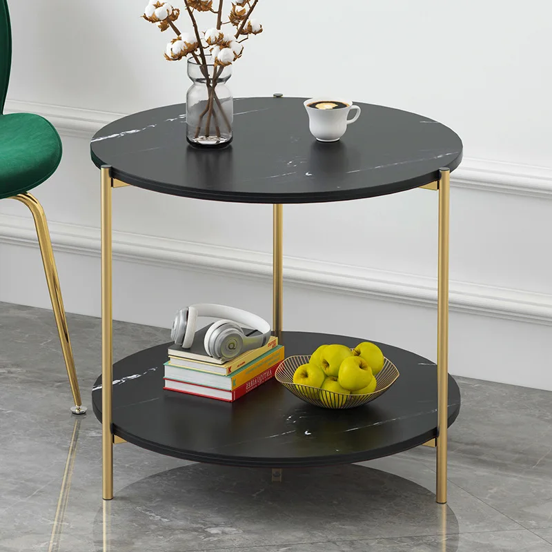  Coffee Table Living room Sofa Side Table Marble texture Wood Double layer Square Table Small end Ta